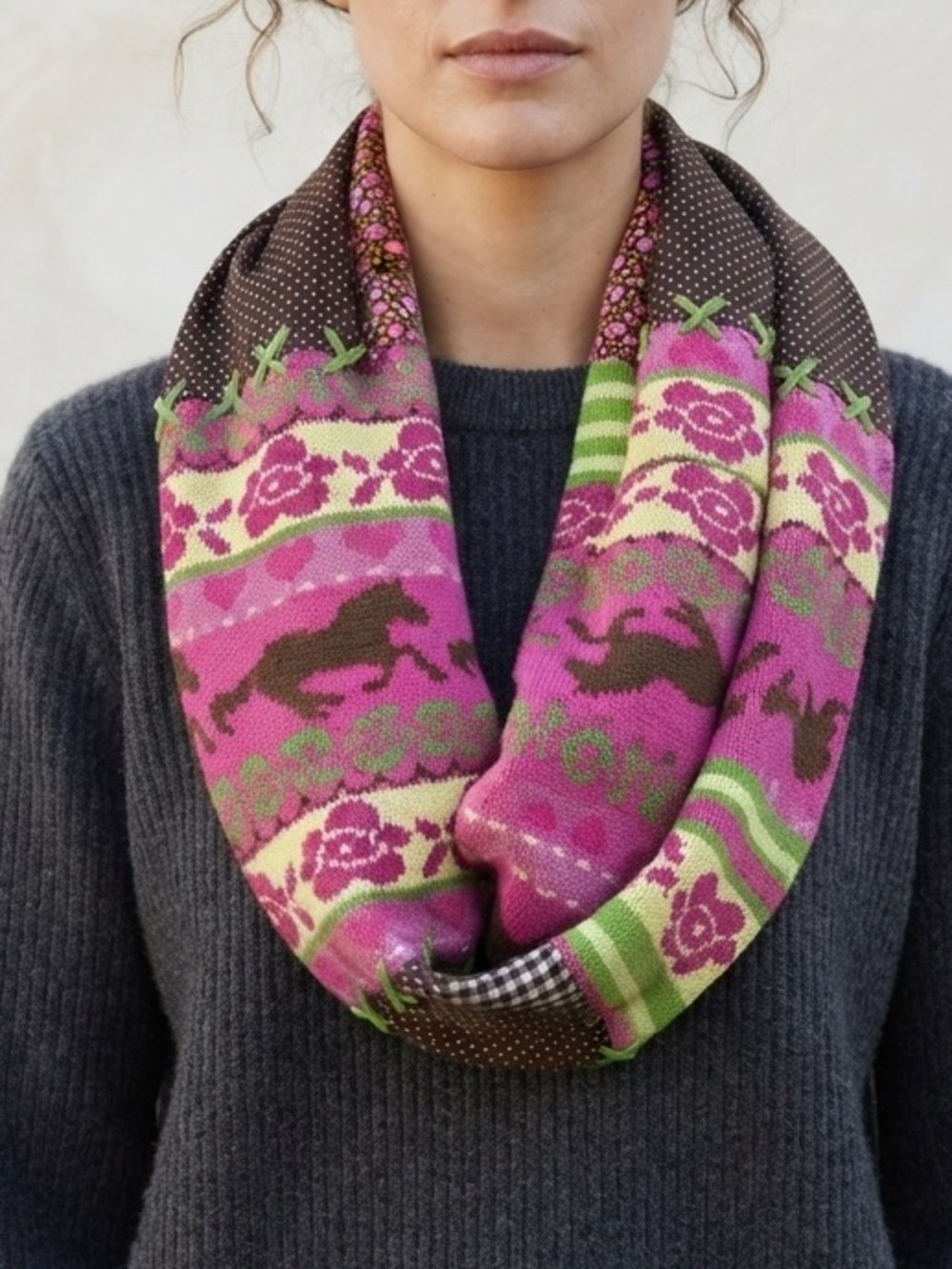 Die Spiegelburg Vibrant Pink & Green Reversible Patterned Infinity Scarf